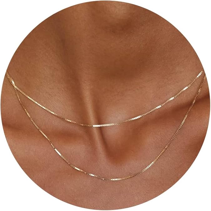 Gold Layered Necklaces for Women, 14K Dainty Gold Chain Necklace Women Trendy Cuban Link Paperclip Chain Toggle Clasp Necklace Fashion Chunky Jewelry for Women XL-034