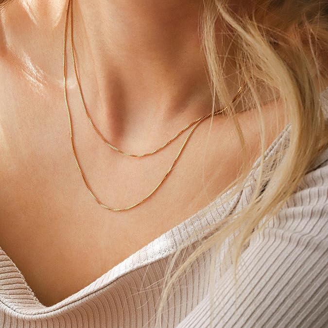 Gold Layered Necklaces for Women, 14K Dainty Gold Chain Necklace Women Trendy Cuban Link Paperclip Chain Toggle Clasp Necklace Fashion Chunky Jewelry for Women XL-034