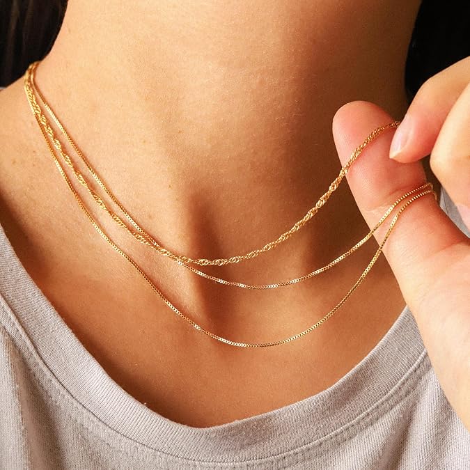 Gold Layered Necklaces for Women, 14K Dainty Gold Chain Necklace Women Trendy Cuban Link Paperclip Chain Toggle Clasp Necklace Fashion Chunky Jewelry for Women XL-034