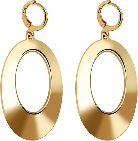 Dangle Hoop Earrings for Women,14k Gold/Silver Plated Geometric Hoops Earrings with High Polished Surface,Hypoallergenic Huggie Drop & Dangle earrings for Women EH-032