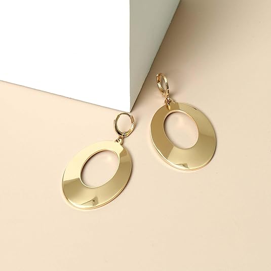 Dangle Hoop Earrings for Women,14k Gold/Silver Plated Geometric Hoops Earrings with High Polished Surface,Hypoallergenic Huggie Drop & Dangle earrings for Women EH-032