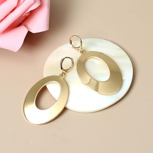 Dangle Hoop Earrings for Women,14k Gold/Silver Plated Geometric Hoops Earrings with High Polished Surface,Hypoallergenic Huggie Drop & Dangle earrings for Women EH-032