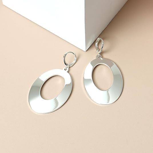 Dangle Hoop Earrings for Women,14k Gold/Silver Plated Geometric Hoops Earrings with High Polished Surface,Hypoallergenic Huggie Drop & Dangle earrings for Women EH-032