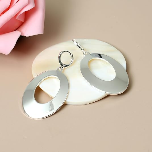 Dangle Hoop Earrings for Women,14k Gold/Silver Plated Geometric Hoops Earrings with High Polished Surface,Hypoallergenic Huggie Drop & Dangle earrings for Women EH-032