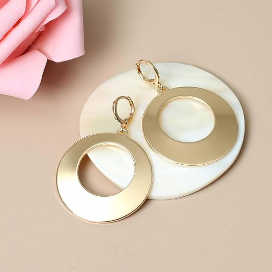 Dangle Hoop Earrings for Women,14k Gold/Silver Plated Geometric Hoops Earrings with High Polished Surface,Hypoallergenic Huggie Drop & Dangle earrings for Women EH-032