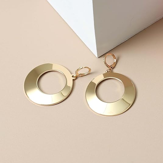 Dangle Hoop Earrings for Women,14k Gold/Silver Plated Geometric Hoops Earrings with High Polished Surface,Hypoallergenic Huggie Drop & Dangle earrings for Women EH-032