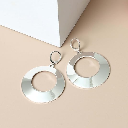 Dangle Hoop Earrings for Women,14k Gold/Silver Plated Geometric Hoops Earrings with High Polished Surface,Hypoallergenic Huggie Drop & Dangle earrings for Women EH-032