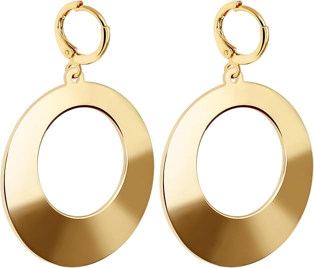 Dangle Hoop Earrings for Women,14k Gold/Silver Plated Geometric Hoops Earrings with High Polished Surface,Hypoallergenic Huggie Drop & Dangle earrings for Women EH-032