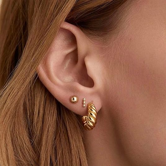 Freekiss 3 Pairs Gold Hoop Earrings Set: Dainty Stud Earrings Trendy Small 14K Gold Plated Hypoallergenic Dangle Cartilage Huggie Hoop Earrings for Women Gold Jewelry for Women Gifts EH-035