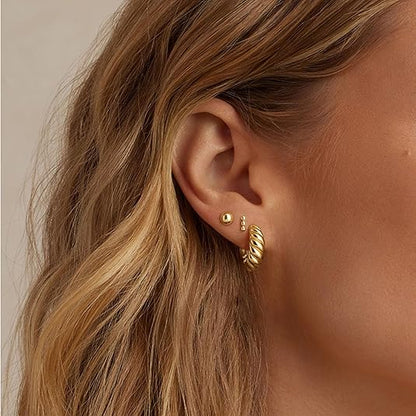 Freekiss 3 Pairs Gold Hoop Earrings Set: Dainty Stud Earrings Trendy Small 14K Gold Plated Hypoallergenic Dangle Cartilage Huggie Hoop Earrings for Women Gold Jewelry for Women Gifts EH-035