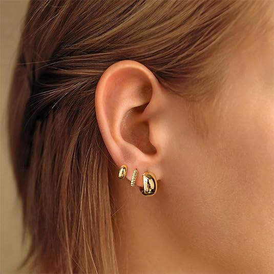 Freekiss 3 Pairs Gold Hoop Earrings Set: Dainty Stud Earrings Trendy Small 14K Gold Plated Hypoallergenic Dangle Cartilage Huggie Hoop Earrings for Women Gold Jewelry for Women Gifts EH-035