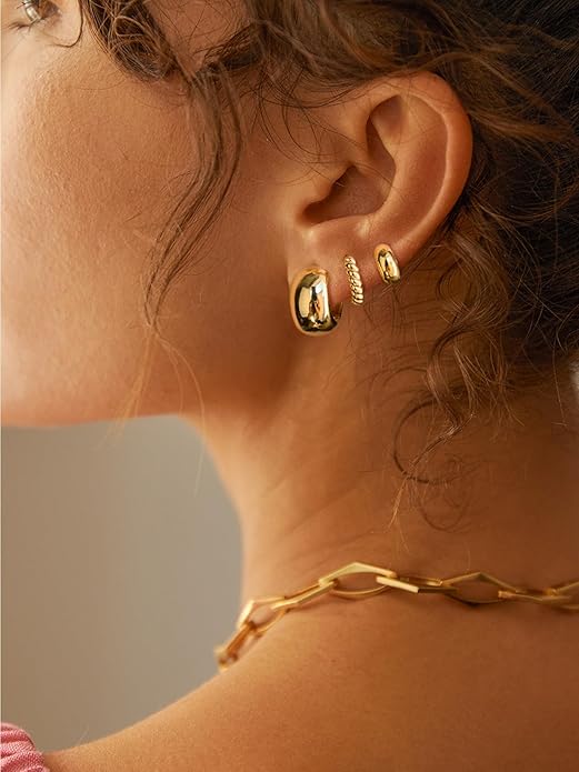 Freekiss 3 Pairs Gold Hoop Earrings Set: Dainty Stud Earrings Trendy Small 14K Gold Plated Hypoallergenic Dangle Cartilage Huggie Hoop Earrings for Women Gold Jewelry for Women Gifts EH-035