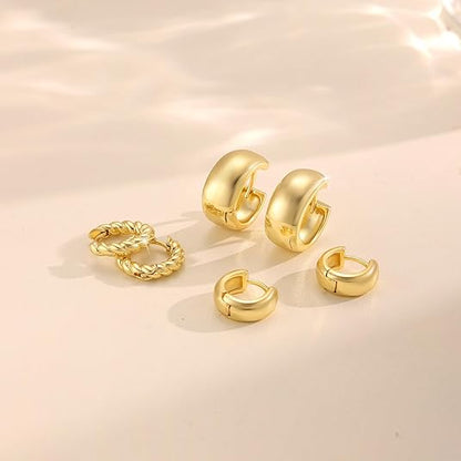 Freekiss 3 Pairs Gold Hoop Earrings Set: Dainty Stud Earrings Trendy Small 14K Gold Plated Hypoallergenic Dangle Cartilage Huggie Hoop Earrings for Women Gold Jewelry for Women Gifts EH-035