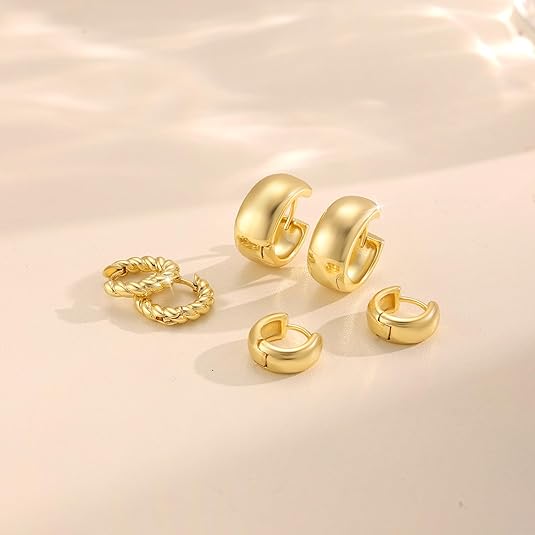 Freekiss 3 Pairs Gold Hoop Earrings Set: Dainty Stud Earrings Trendy Small 14K Gold Plated Hypoallergenic Dangle Cartilage Huggie Hoop Earrings for Women Gold Jewelry for Women Gifts EH-035
