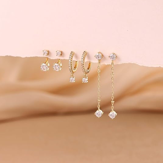 Freekiss 3 Pairs Gold Hoop Earrings Set: Dainty Stud Earrings Trendy Small 14K Gold Plated Hypoallergenic Dangle Cartilage Huggie Hoop Earrings for Women Gold Jewelry for Women Gifts EH-035