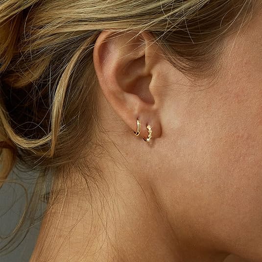 Freekiss 3 Pairs Gold Hoop Earrings Set: Dainty Stud Earrings Trendy Small 14K Gold Plated Hypoallergenic Dangle Cartilage Huggie Hoop Earrings for Women Gold Jewelry for Women Gifts EH-035