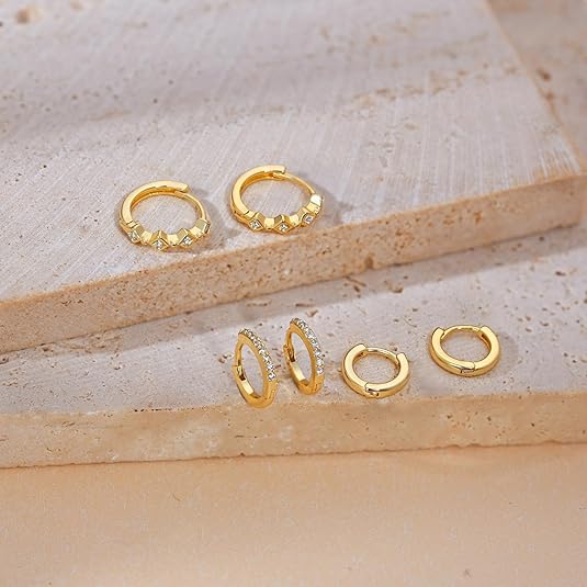 Freekiss 3 Pairs Gold Hoop Earrings Set: Dainty Stud Earrings Trendy Small 14K Gold Plated Hypoallergenic Dangle Cartilage Huggie Hoop Earrings for Women Gold Jewelry for Women Gifts EH-035