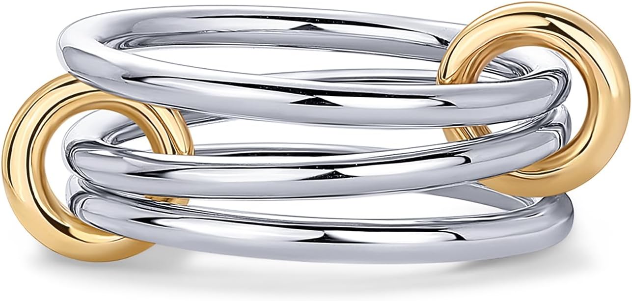 Gold Plated Interlocked Stackable Rings for Women - Statement Mixed Metals Multi Ring Stack - Cubic Zirconia Two-Toned Connected Bands Stacking Jewelry JZ-017