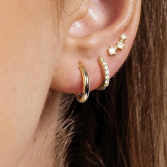 Freekiss 3 Pairs Gold Hoop Earrings Set: Dainty Stud Earrings Trendy Small 14K Gold Plated Hypoallergenic Dangle Cartilage Huggie Hoop Earrings for Women Gold Jewelry for Women Gifts EH-035
