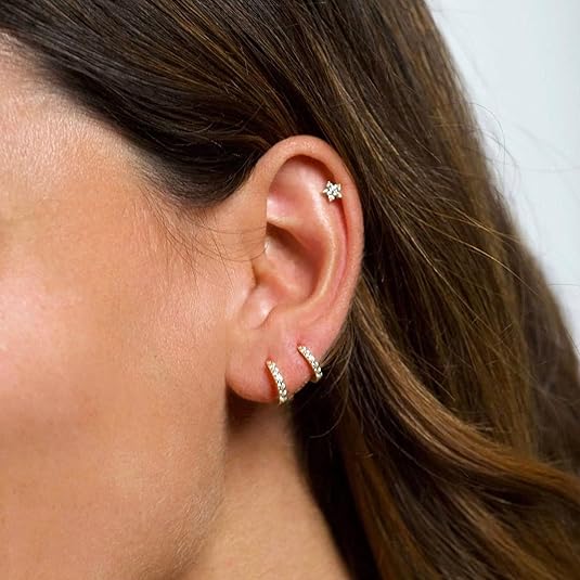 Freekiss 3 Pairs Gold Hoop Earrings Set: Dainty Stud Earrings Trendy Small 14K Gold Plated Hypoallergenic Dangle Cartilage Huggie Hoop Earrings for Women Gold Jewelry for Women Gifts EH-035