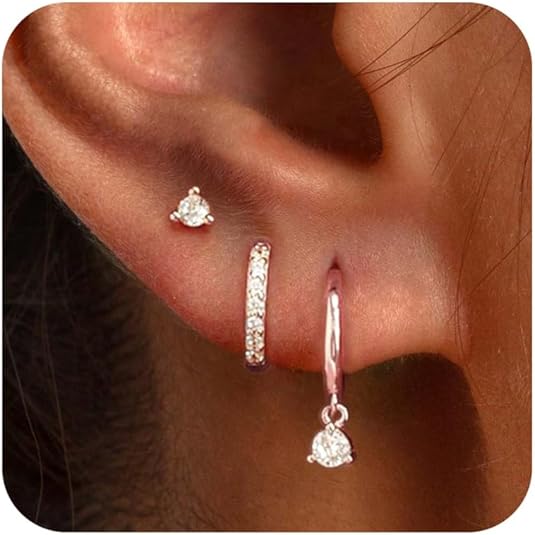 Freekiss 3 Pairs Gold Hoop Earrings Set: Dainty Stud Earrings Trendy Small 14K Gold Plated Hypoallergenic Dangle Cartilage Huggie Hoop Earrings for Women Gold Jewelry for Women Gifts EH-035