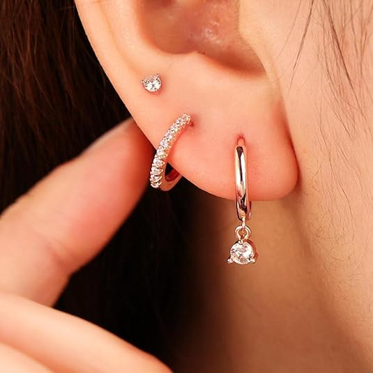 Freekiss 3 Pairs Gold Hoop Earrings Set: Dainty Stud Earrings Trendy Small 14K Gold Plated Hypoallergenic Dangle Cartilage Huggie Hoop Earrings for Women Gold Jewelry for Women Gifts EH-035