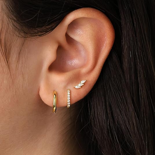 Freekiss 3 Pairs Gold Hoop Earrings Set: Dainty Stud Earrings Trendy Small 14K Gold Plated Hypoallergenic Dangle Cartilage Huggie Hoop Earrings for Women Gold Jewelry for Women Gifts EH-035