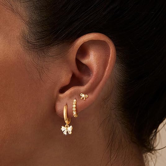 Freekiss 3 Pairs Gold Hoop Earrings Set: Dainty Stud Earrings Trendy Small 14K Gold Plated Hypoallergenic Dangle Cartilage Huggie Hoop Earrings for Women Gold Jewelry for Women Gifts EH-035