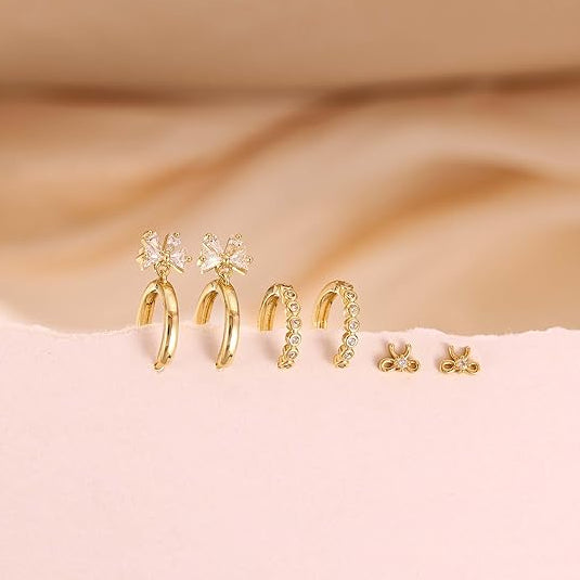 Freekiss 3 Pairs Gold Hoop Earrings Set: Dainty Stud Earrings Trendy Small 14K Gold Plated Hypoallergenic Dangle Cartilage Huggie Hoop Earrings for Women Gold Jewelry for Women Gifts EH-035