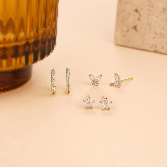 Freekiss 3 Pairs Gold Hoop Earrings Set: Dainty Stud Earrings Trendy Small 14K Gold Plated Hypoallergenic Dangle Cartilage Huggie Hoop Earrings for Women Gold Jewelry for Women Gifts EH-035