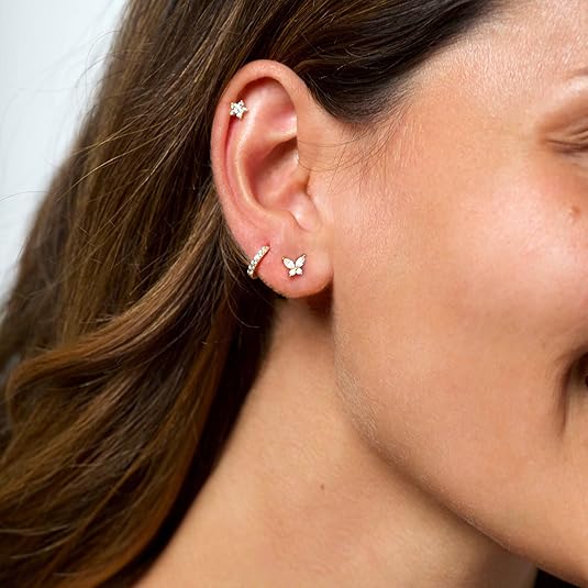 Freekiss 3 Pairs Gold Hoop Earrings Set: Dainty Stud Earrings Trendy Small 14K Gold Plated Hypoallergenic Dangle Cartilage Huggie Hoop Earrings for Women Gold Jewelry for Women Gifts EH-035
