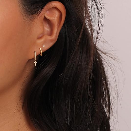 Freekiss 3 Pairs Gold Hoop Earrings Set: Dainty Stud Earrings Trendy Small 14K Gold Plated Hypoallergenic Dangle Cartilage Huggie Hoop Earrings for Women Gold Jewelry for Women Gifts EH-035