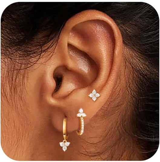 Freekiss 3 Pairs Gold Hoop Earrings Set: Dainty Stud Earrings Trendy Small 14K Gold Plated Hypoallergenic Dangle Cartilage Huggie Hoop Earrings for Women Gold Jewelry for Women Gifts EH-035
