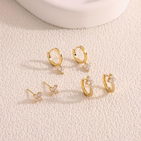 Freekiss 3 Pairs Gold Hoop Earrings Set: Dainty Stud Earrings Trendy Small 14K Gold Plated Hypoallergenic Dangle Cartilage Huggie Hoop Earrings for Women Gold Jewelry for Women Gifts EH-035