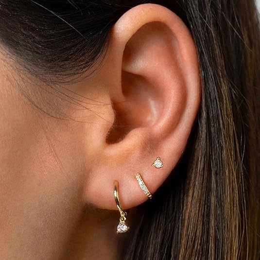 Freekiss 3 Pairs Gold Hoop Earrings Set: Dainty Stud Earrings Trendy Small 14K Gold Plated Hypoallergenic Dangle Cartilage Huggie Hoop Earrings for Women Gold Jewelry for Women Gifts EH-035