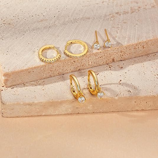 Freekiss 3 Pairs Gold Hoop Earrings Set: Dainty Stud Earrings Trendy Small 14K Gold Plated Hypoallergenic Dangle Cartilage Huggie Hoop Earrings for Women Gold Jewelry for Women Gifts EH-035