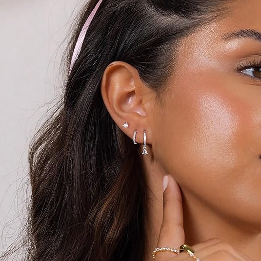 Freekiss 3 Pairs Gold Hoop Earrings Set: Dainty Stud Earrings Trendy Small 14K Gold Plated Hypoallergenic Dangle Cartilage Huggie Hoop Earrings for Women Gold Jewelry for Women Gifts EH-035