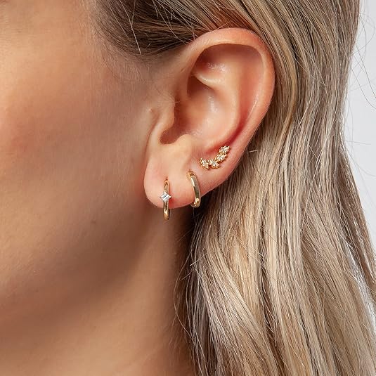 Freekiss 3 Pairs Gold Hoop Earrings Set: Dainty Stud Earrings Trendy Small 14K Gold Plated Hypoallergenic Dangle Cartilage Huggie Hoop Earrings for Women Gold Jewelry for Women Gifts EH-035