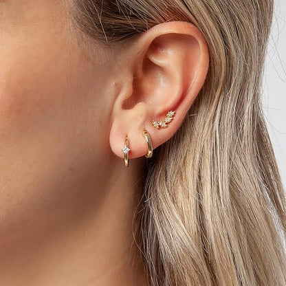 Freekiss 3 Pairs Gold Hoop Earrings Set: Dainty Stud Earrings Trendy Small 14K Gold Plated Hypoallergenic Dangle Cartilage Huggie Hoop Earrings for Women Gold Jewelry for Women Gifts EH-035