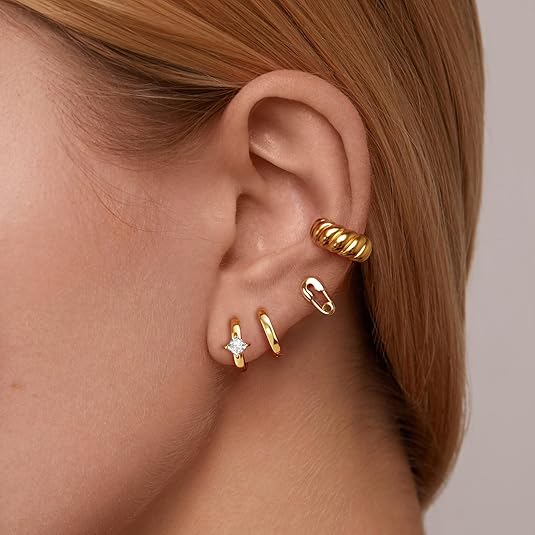 Freekiss 3 Pairs Gold Hoop Earrings Set: Dainty Stud Earrings Trendy Small 14K Gold Plated Hypoallergenic Dangle Cartilage Huggie Hoop Earrings for Women Gold Jewelry for Women Gifts EH-035