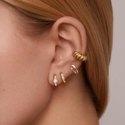 Freekiss 3 Pairs Gold Hoop Earrings Set: Dainty Stud Earrings Trendy Small 14K Gold Plated Hypoallergenic Dangle Cartilage Huggie Hoop Earrings for Women Gold Jewelry for Women Gifts EH-035