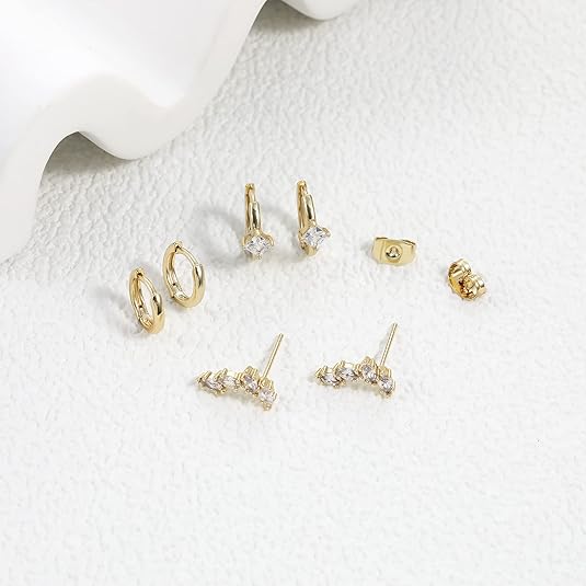 Freekiss 3 Pairs Gold Hoop Earrings Set: Dainty Stud Earrings Trendy Small 14K Gold Plated Hypoallergenic Dangle Cartilage Huggie Hoop Earrings for Women Gold Jewelry for Women Gifts EH-035