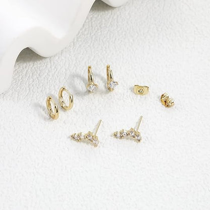 Freekiss 3 Pairs Gold Hoop Earrings Set: Dainty Stud Earrings Trendy Small 14K Gold Plated Hypoallergenic Dangle Cartilage Huggie Hoop Earrings for Women Gold Jewelry for Women Gifts EH-035