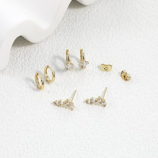 Freekiss 3 Pairs Gold Hoop Earrings Set: Dainty Stud Earrings Trendy Small 14K Gold Plated Hypoallergenic Dangle Cartilage Huggie Hoop Earrings for Women Gold Jewelry for Women Gifts EH-035