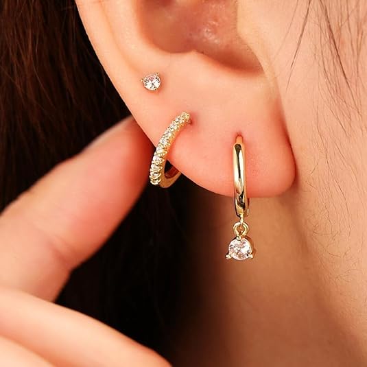 Freekiss 3 Pairs Gold Hoop Earrings Set: Dainty Stud Earrings Trendy Small 14K Gold Plated Hypoallergenic Dangle Cartilage Huggie Hoop Earrings for Women Gold Jewelry for Women Gifts EH-035