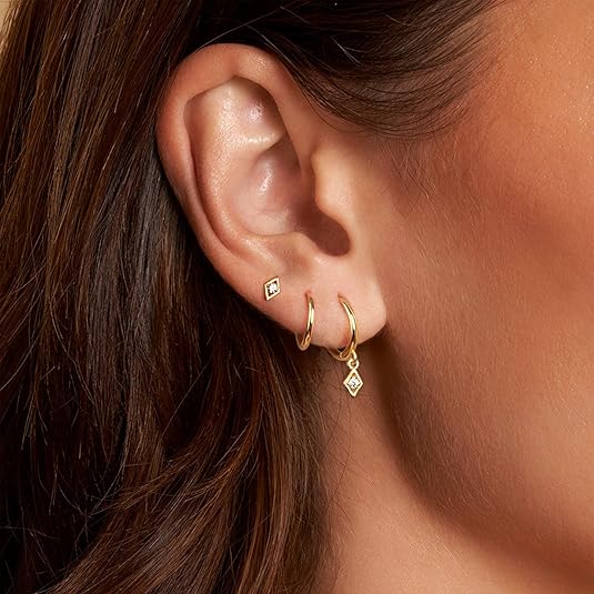 Freekiss 3 Pairs Gold Hoop Earrings Set: Dainty Stud Earrings Trendy Small 14K Gold Plated Hypoallergenic Dangle Cartilage Huggie Hoop Earrings for Women Gold Jewelry for Women Gifts EH-035