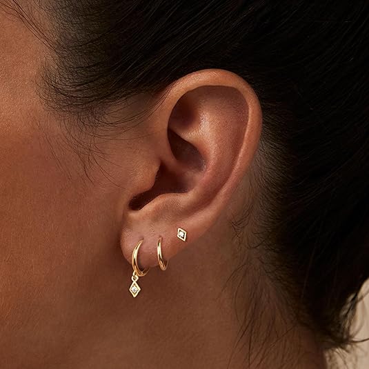 Freekiss 3 Pairs Gold Hoop Earrings Set: Dainty Stud Earrings Trendy Small 14K Gold Plated Hypoallergenic Dangle Cartilage Huggie Hoop Earrings for Women Gold Jewelry for Women Gifts EH-035