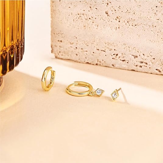 Freekiss 3 Pairs Gold Hoop Earrings Set: Dainty Stud Earrings Trendy Small 14K Gold Plated Hypoallergenic Dangle Cartilage Huggie Hoop Earrings for Women Gold Jewelry for Women Gifts EH-035