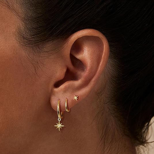 Freekiss 3 Pairs Gold Hoop Earrings Set: Dainty Stud Earrings Trendy Small 14K Gold Plated Hypoallergenic Dangle Cartilage Huggie Hoop Earrings for Women Gold Jewelry for Women Gifts EH-035