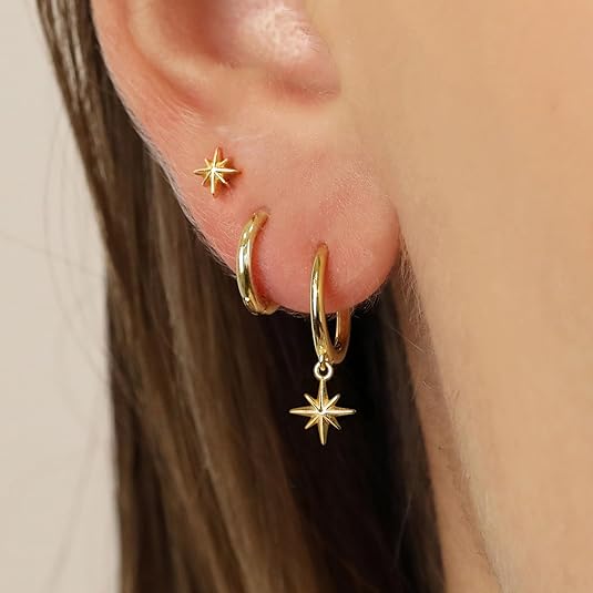 Freekiss 3 Pairs Gold Hoop Earrings Set: Dainty Stud Earrings Trendy Small 14K Gold Plated Hypoallergenic Dangle Cartilage Huggie Hoop Earrings for Women Gold Jewelry for Women Gifts EH-035